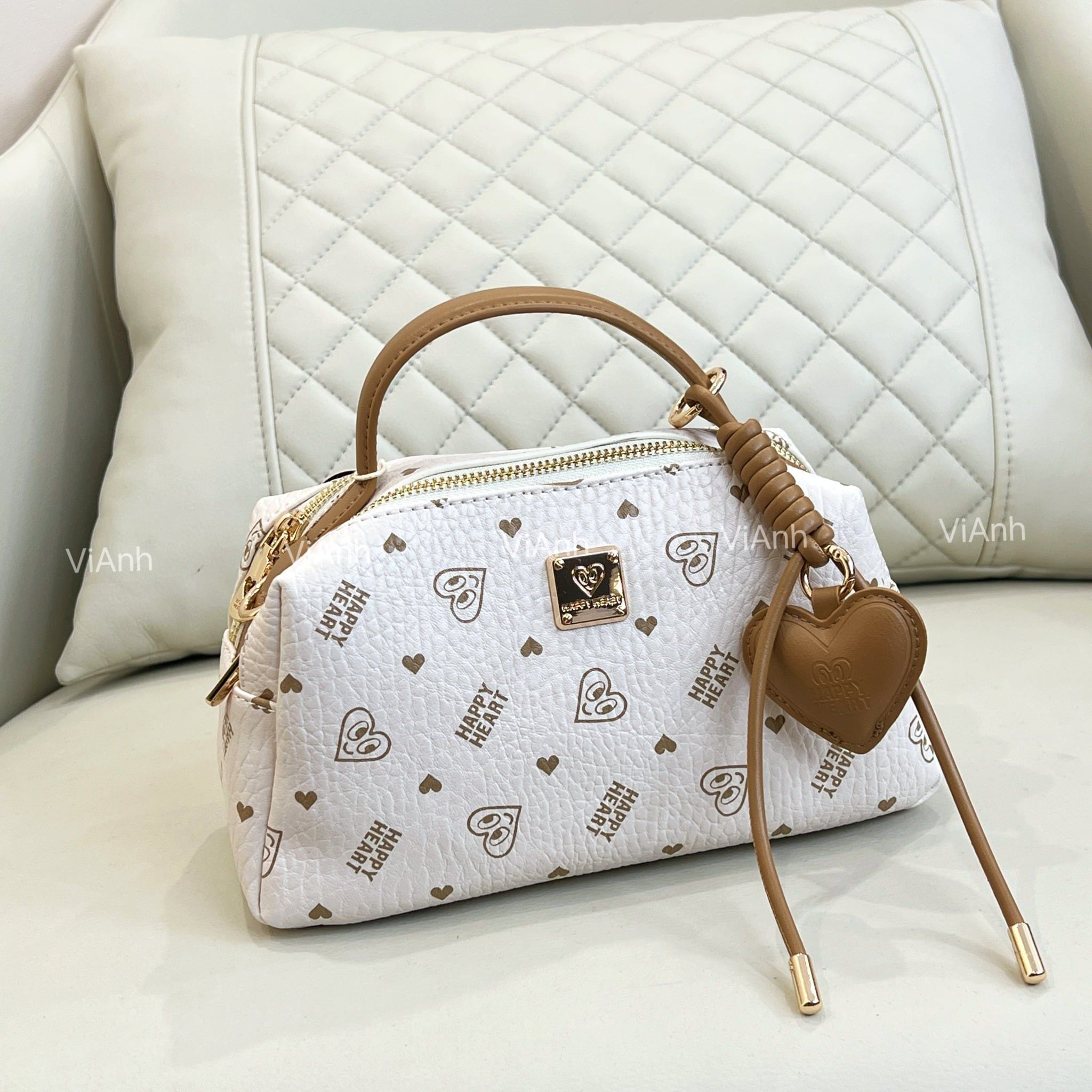 Túi S59 xách tay Happy Heart CĐC, CHR S59-48 / 24x14 / TRẮNG