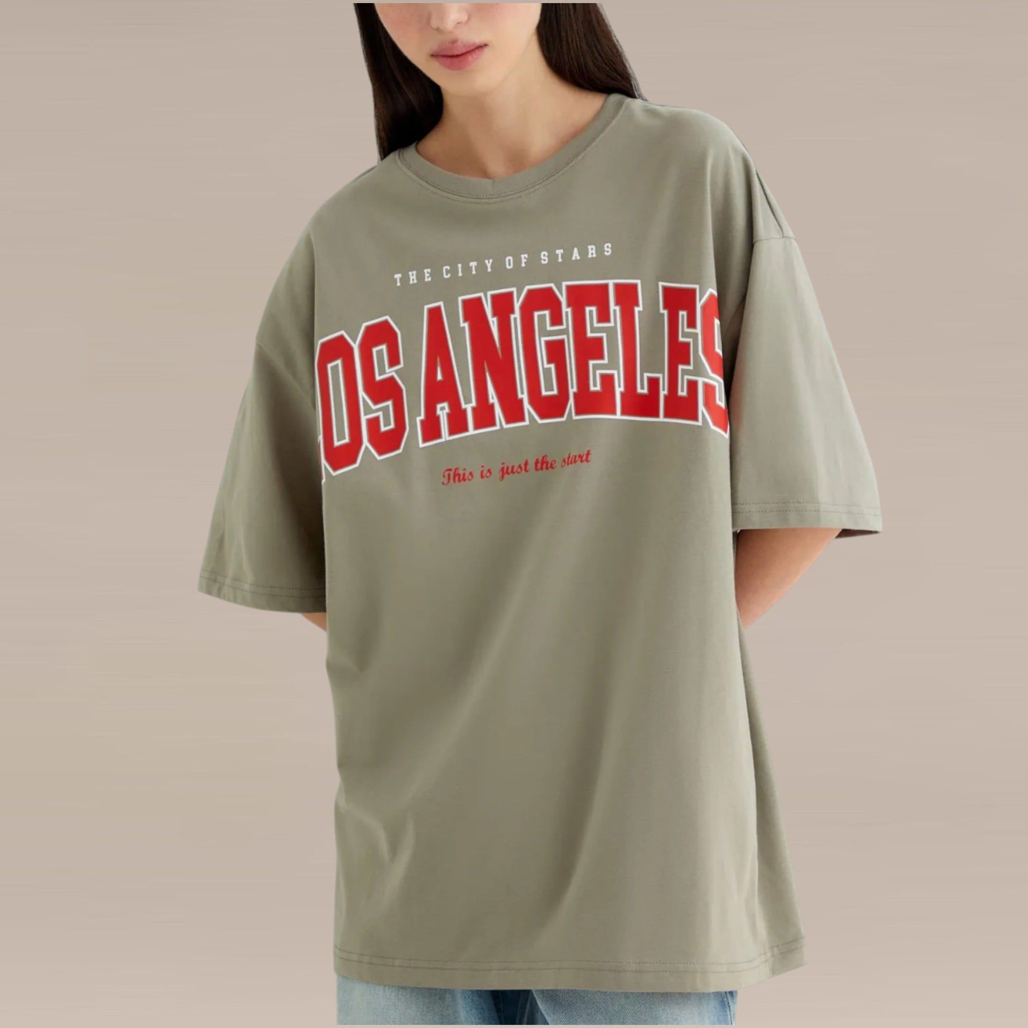 Áo thun in chữ A4916 phom rộng  / Ghi ( T48 )