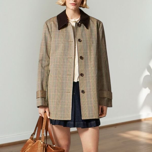 Áo khoác C16 dáng dài phom suông style US / Size S / KẺ NÂU
