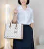 Túi xách tote bag phom chữ nhật CĐC, CHR T59 / 25x34 / TRẮNG PHỐI NÂU