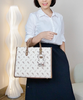 Túi xách tote bag phom chữ nhật CĐC, CHR T59 / 25x34 / TRẮNG PHỐI NÂU