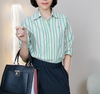 Áo sơ mi dài tay logo ngực D936 / XANH KẺ