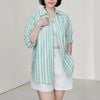 Áo sơ mi dài tay logo ngực D936 / XANH KẺ
