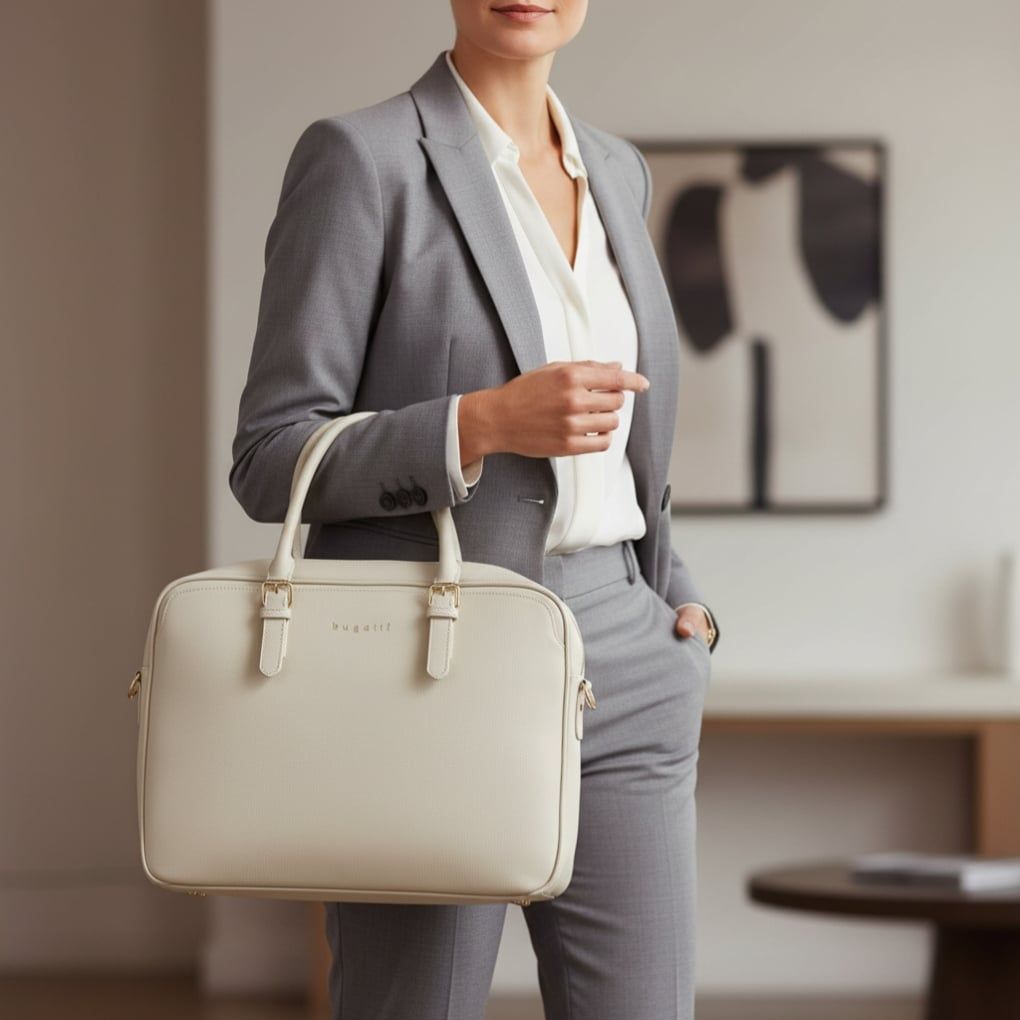 Túi B453 xách Bugatti chữ nhật xách tay CĐC XK1500 / 38x28 / TRẮNG XÁM