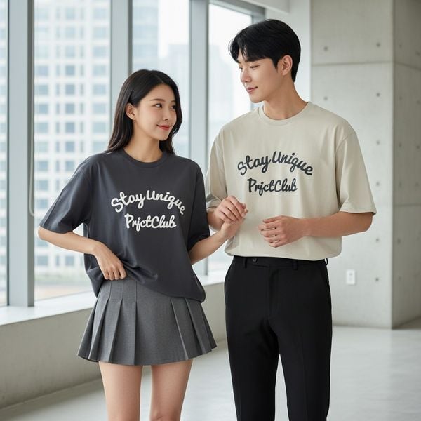 Áo thun ngắn tay in chữ Xuất Hàn / D845 XANH - D846 XÁM