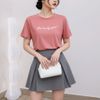 Áo thun ngắn tay in chữ sytle Nhật Hàn / Đỏ hồng , Xám nhạt , Vàng kem , Ghi đen