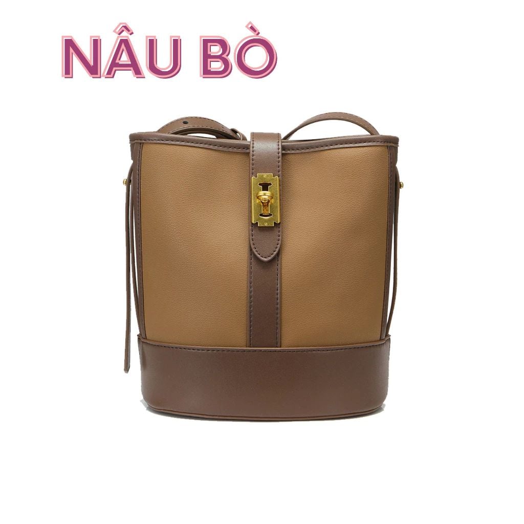 Túi xách da thật 110329 Nucelle 19x22 - Nâu nhạt viền nâu nhạt