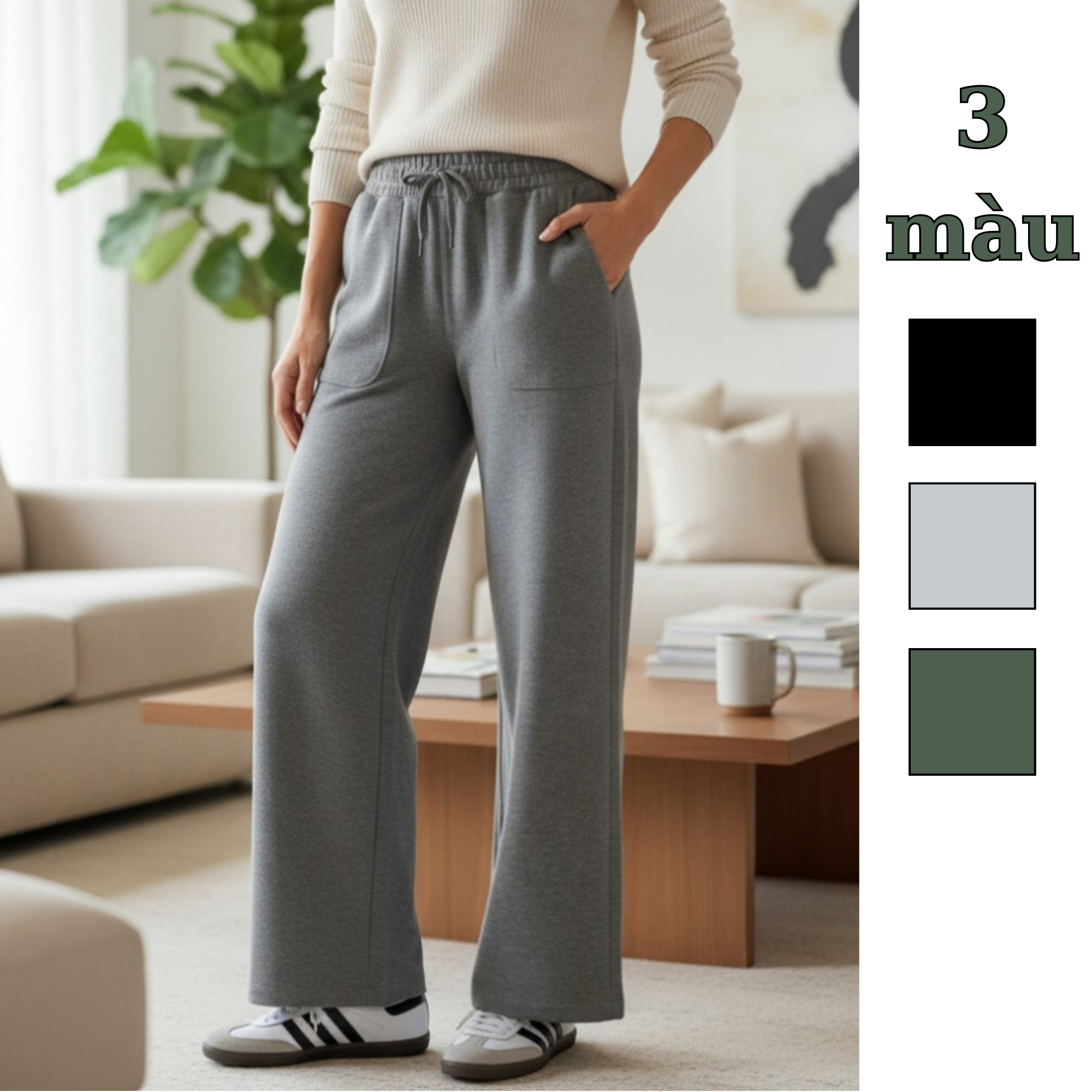 Quần nỉ ống rộng style US / Q67 đen - Q68 xám - Q69 xanh