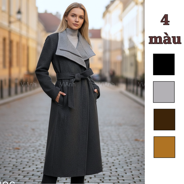 Áo măng tô dạ có khoá kéo cổ to style US UK / Đen T95 - Xám T96 - Nâu đậm T97 - Nâu nhạt T98