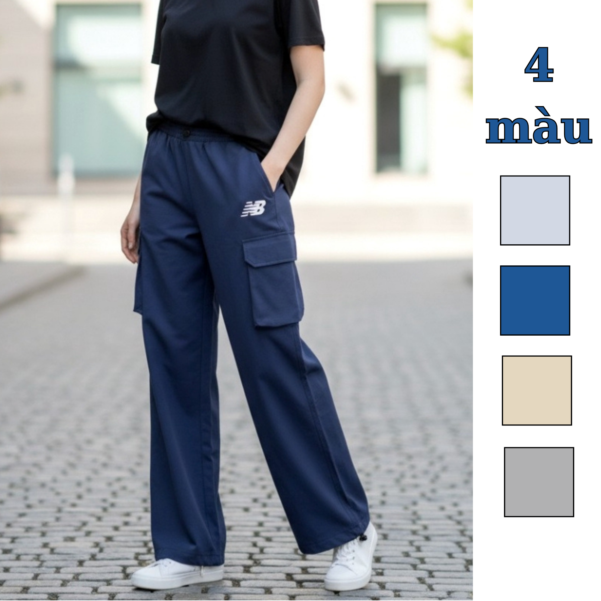 Quần Jogger gió ống rộng dây rút N.B / B11 be - B12 xám - B14 xanh xám nhạt - B15 xanh navy