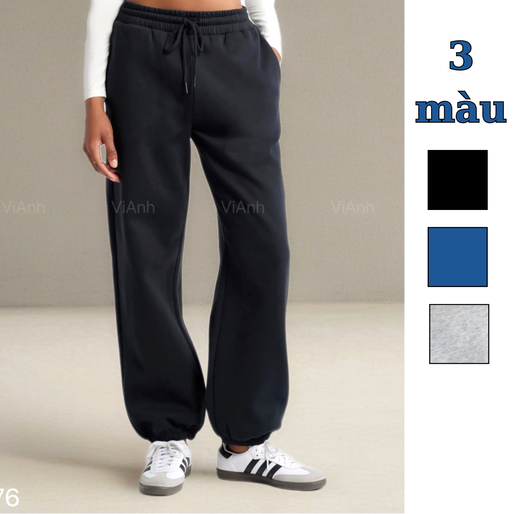 Quần jogger nỉ style US UK / Đen Q76 - Xám nhạt Q88 - Xanh dương Q92