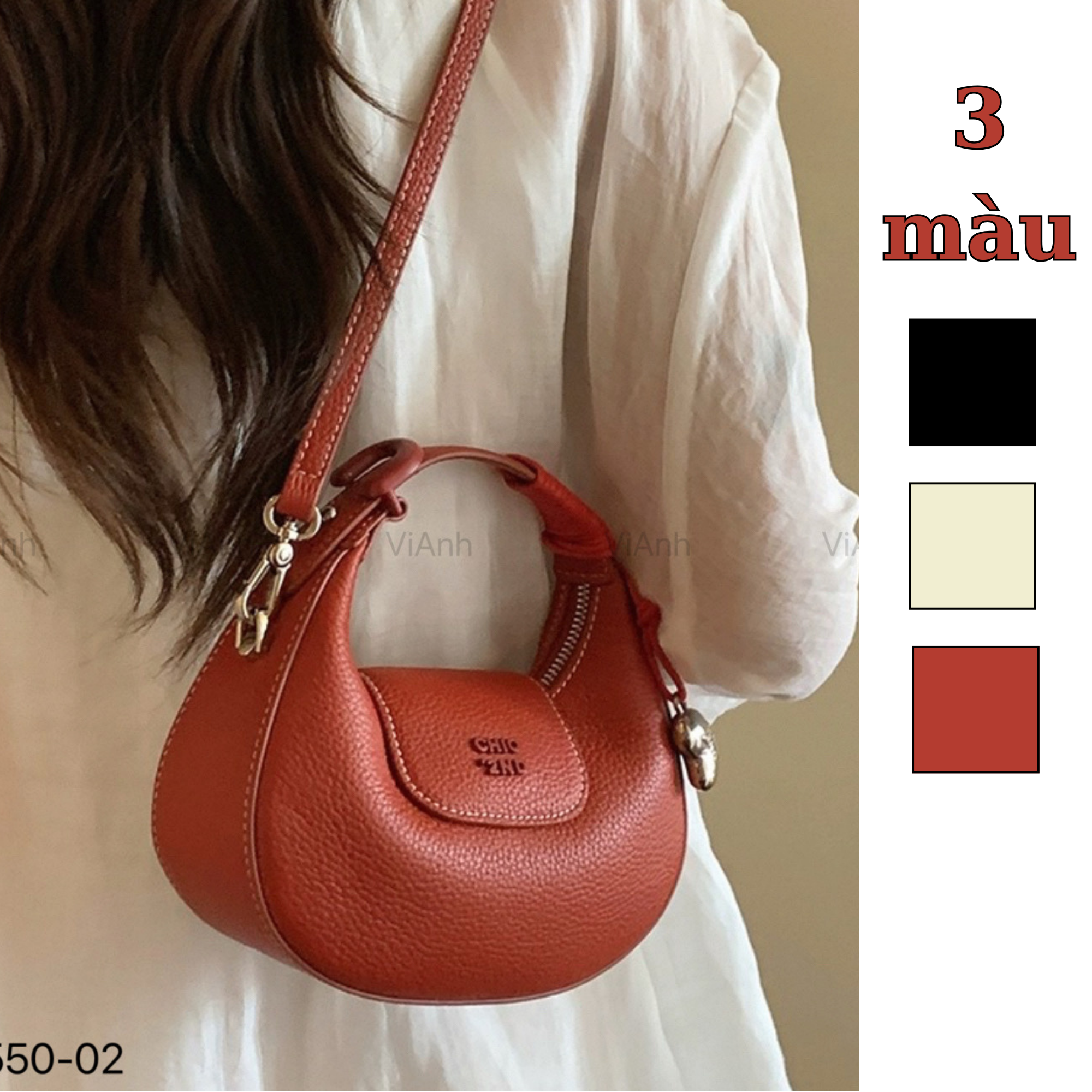 Túi xách Chio'2nd phom bầu xách tay CĐC CHR / 19x12 ( Đen D50 - Đỏ cam C50 - Vàng Kem V50 )