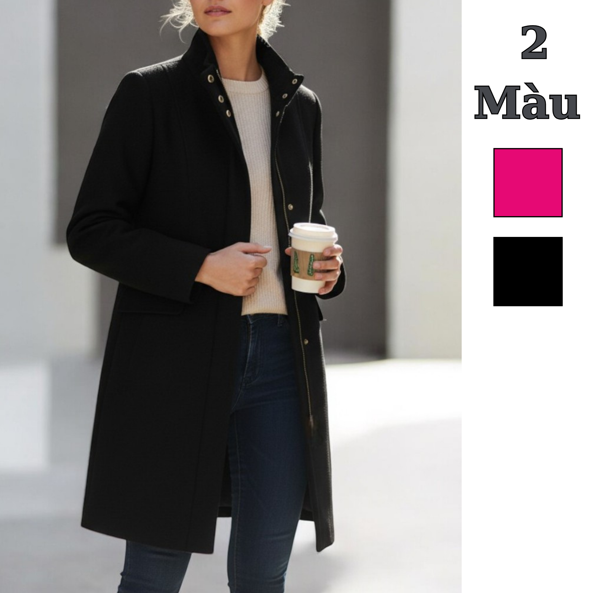 Áo khoác dạ có khoá kéo style US UK / V41 đen , V43 hồng