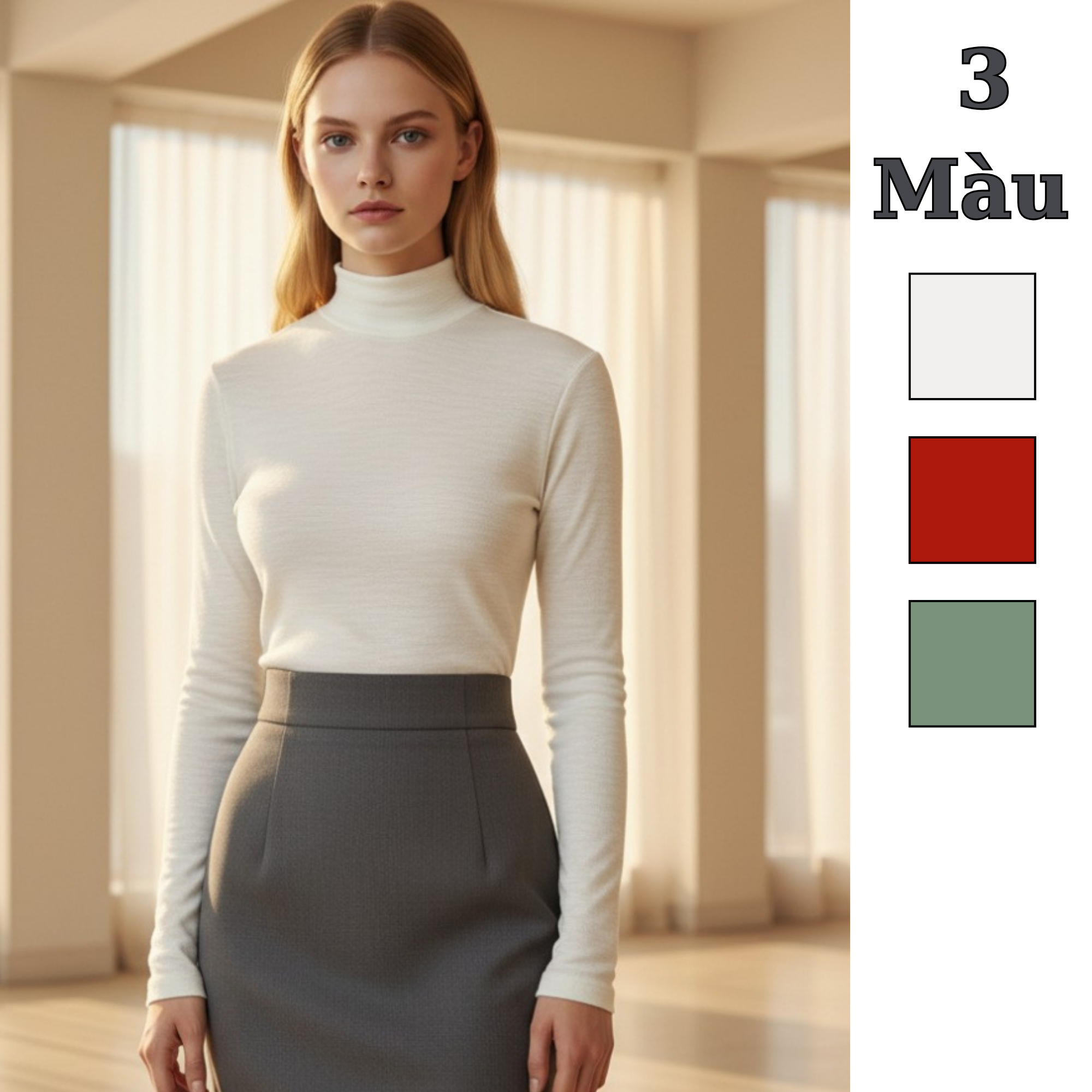 Áo len cao cổ style US UK / ĐỎ V5 - TRẮNG V6 - XANH V7