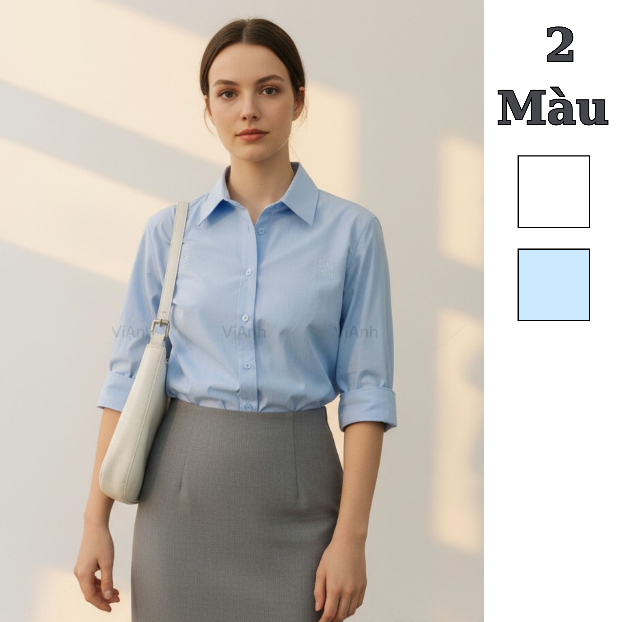 Áo sơ mi thêu chữ ngực style US UK / V2 trắng - V3 xanh