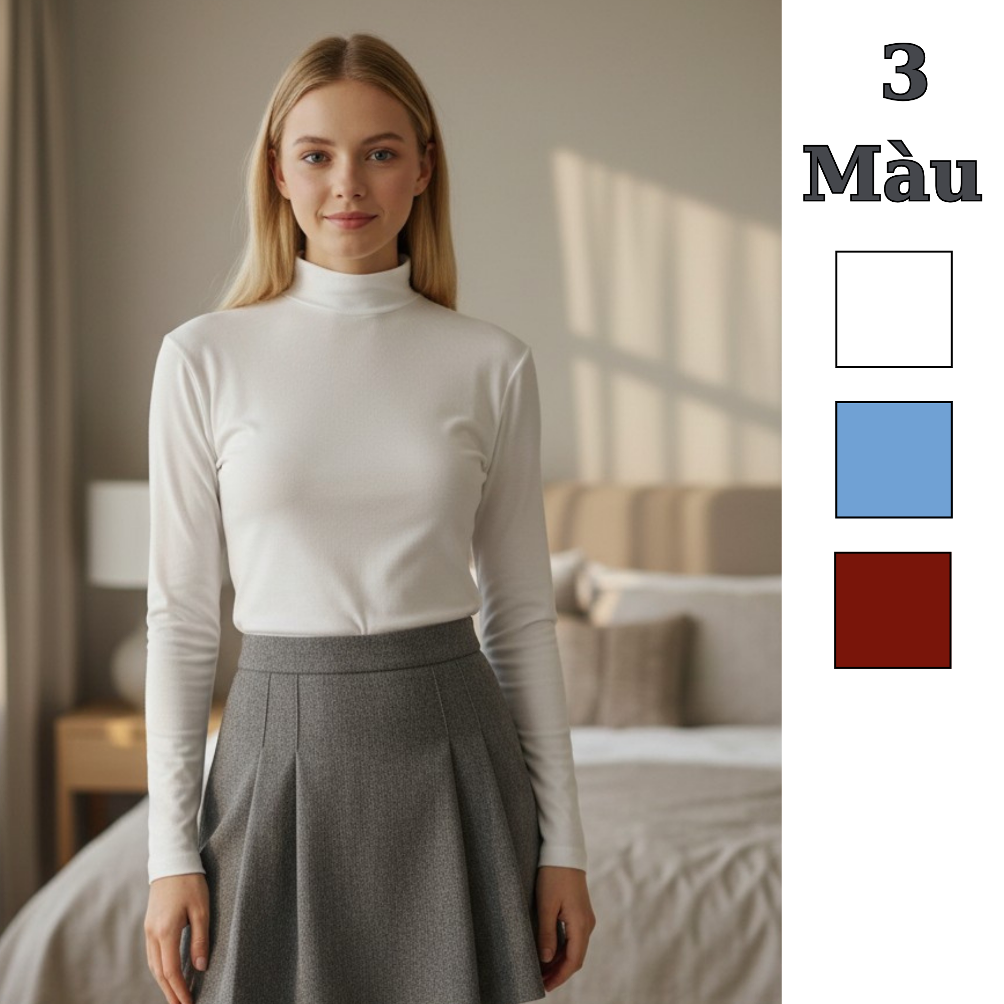 Áo len gân dài tay cao cổ Uni / Trắng G59 - Xanh G62 - Đỏ đậm G64