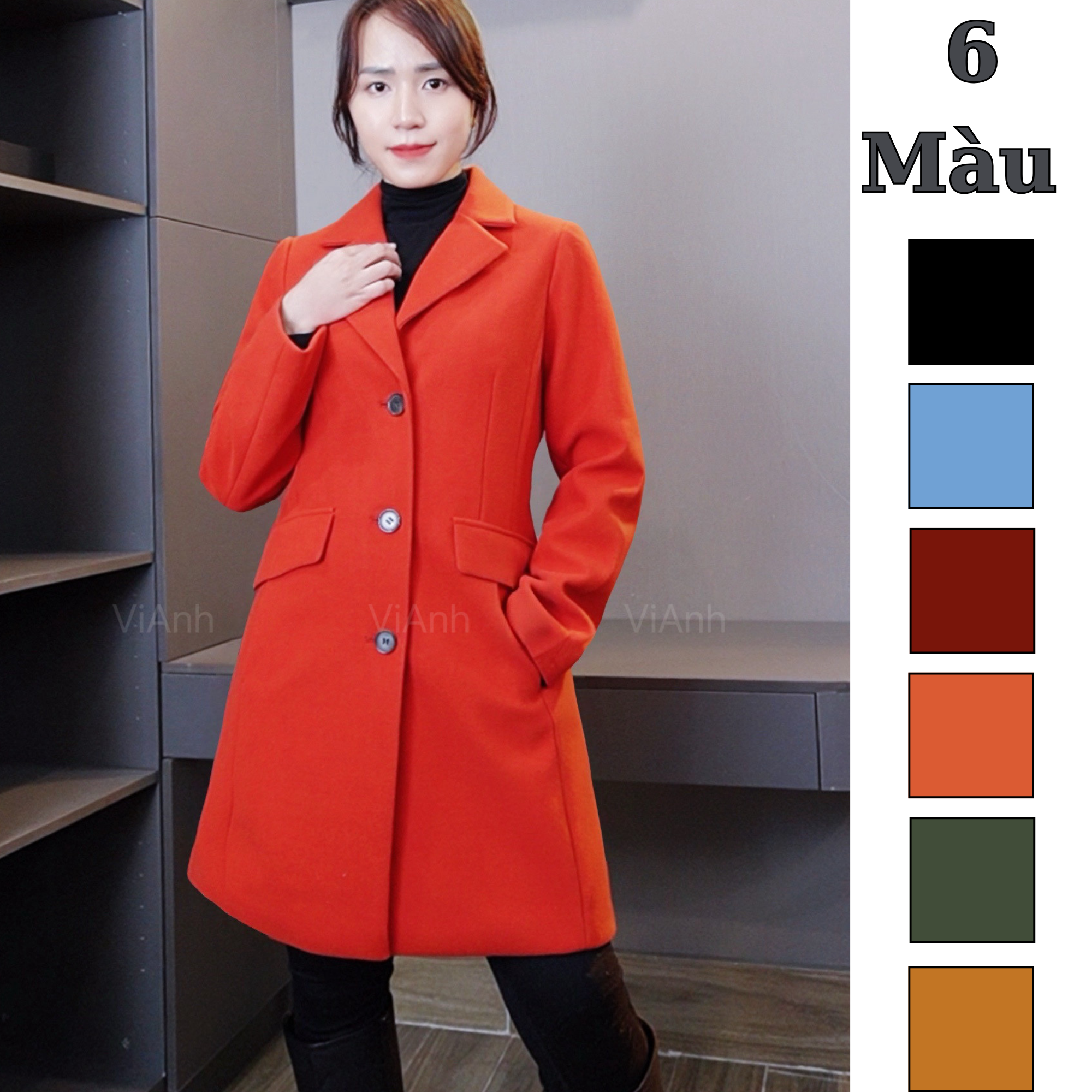 Áo măng tô dạ US UK / Đen K5 / Nâu K6 / Cam K7 / Đỏ K2 / Xanh dương K3 / Xanh Lá K4