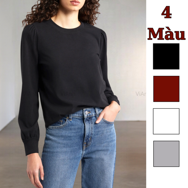 Áo thun trơn cổ tròn tay bồng style US UK / Đen C79 - Trắng C80 - Xám C81 - Đỏ C82