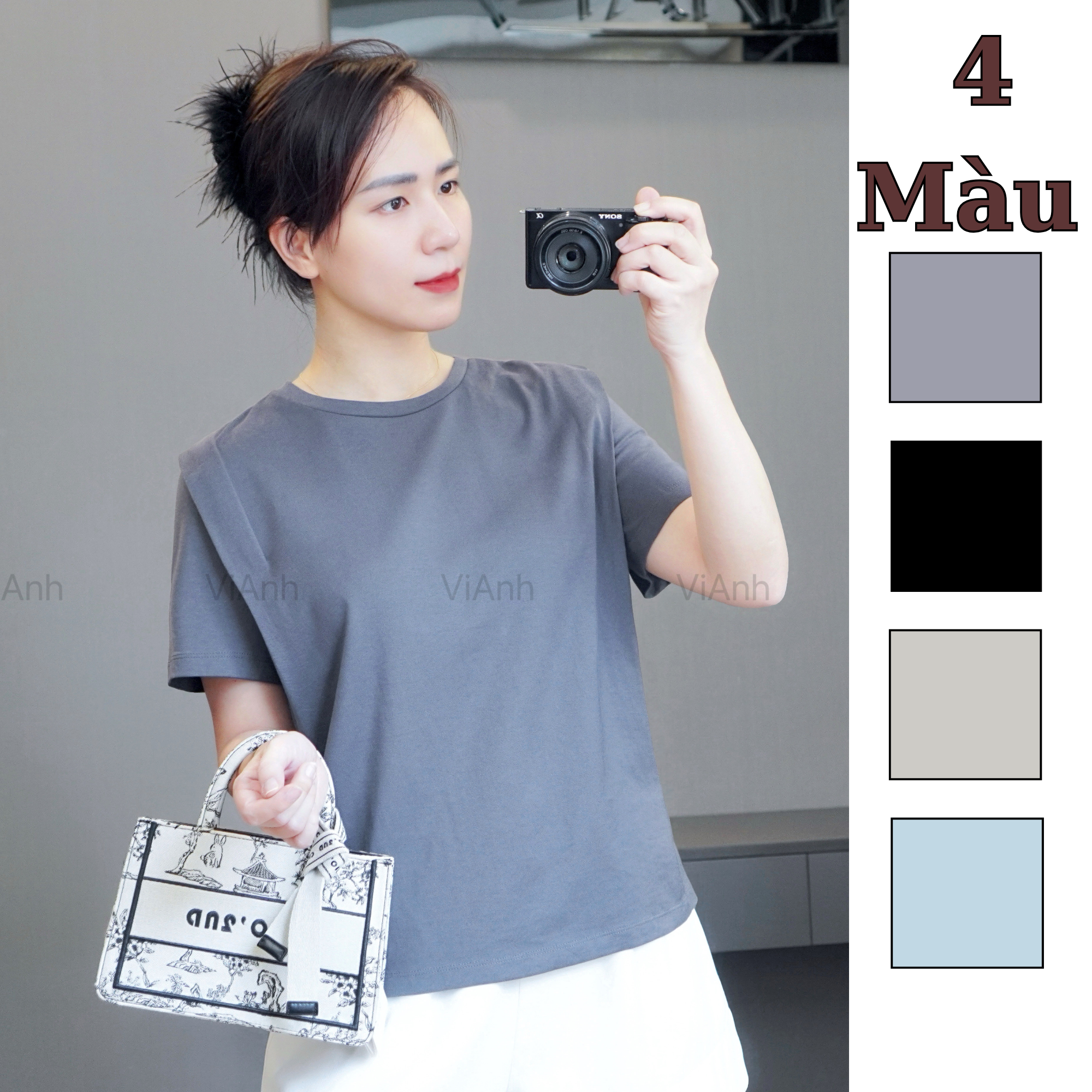 Áo thun kiểu style Hàn / Xanh G1 - Be xám G2 - Xám đậm G3 - Đen G4