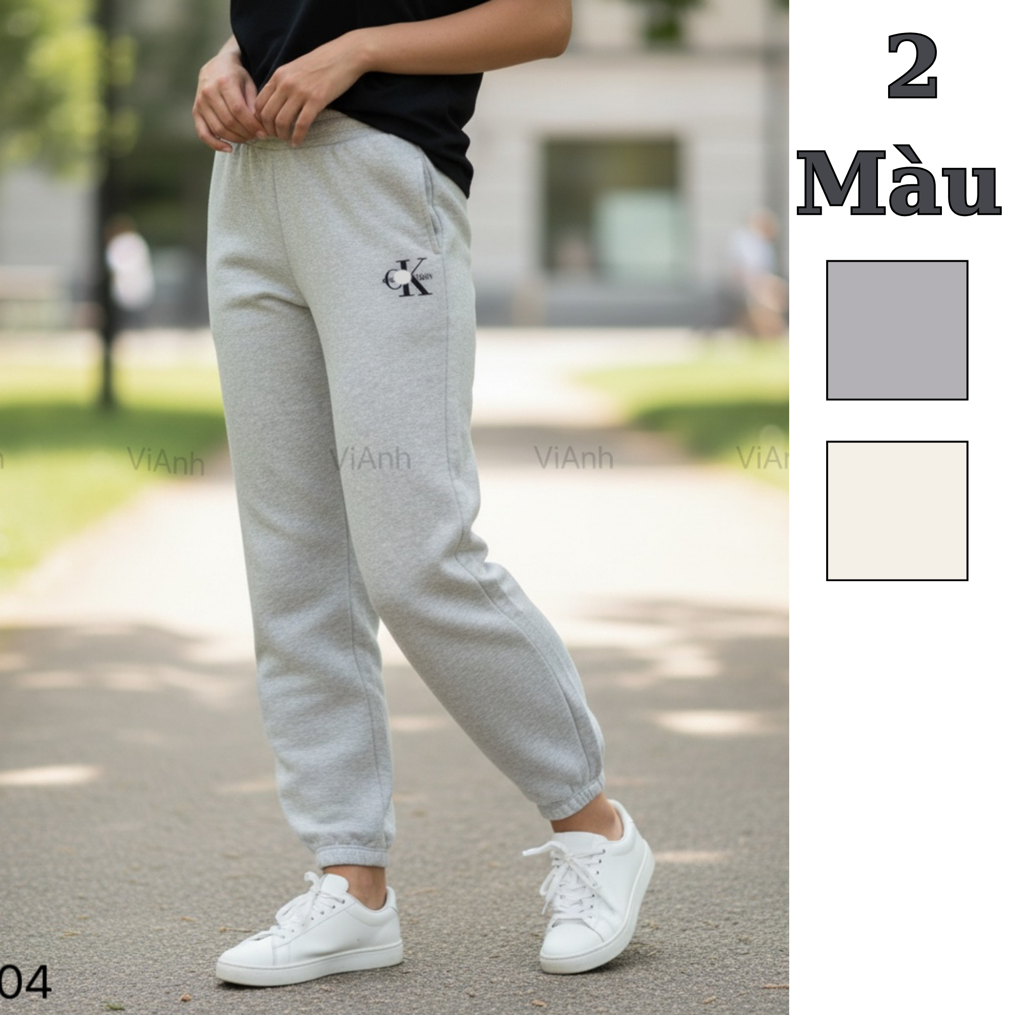 Quần nỉ cạp chun bo gấu style US UK / Q4 Xám Nhạt - Q5 Kem