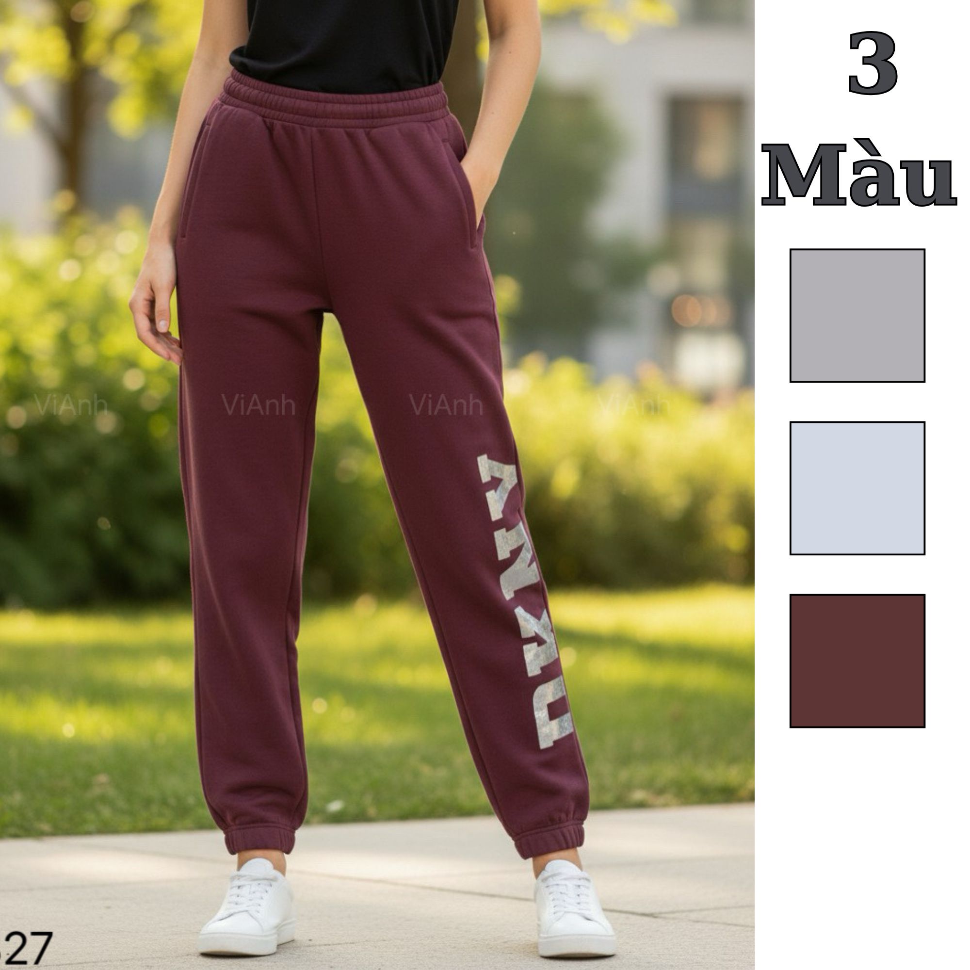 Quần jogger nỉ in chữ bạc style US UK / ĐỎ D27 - XÁM D28 - XANH NHẠT D29