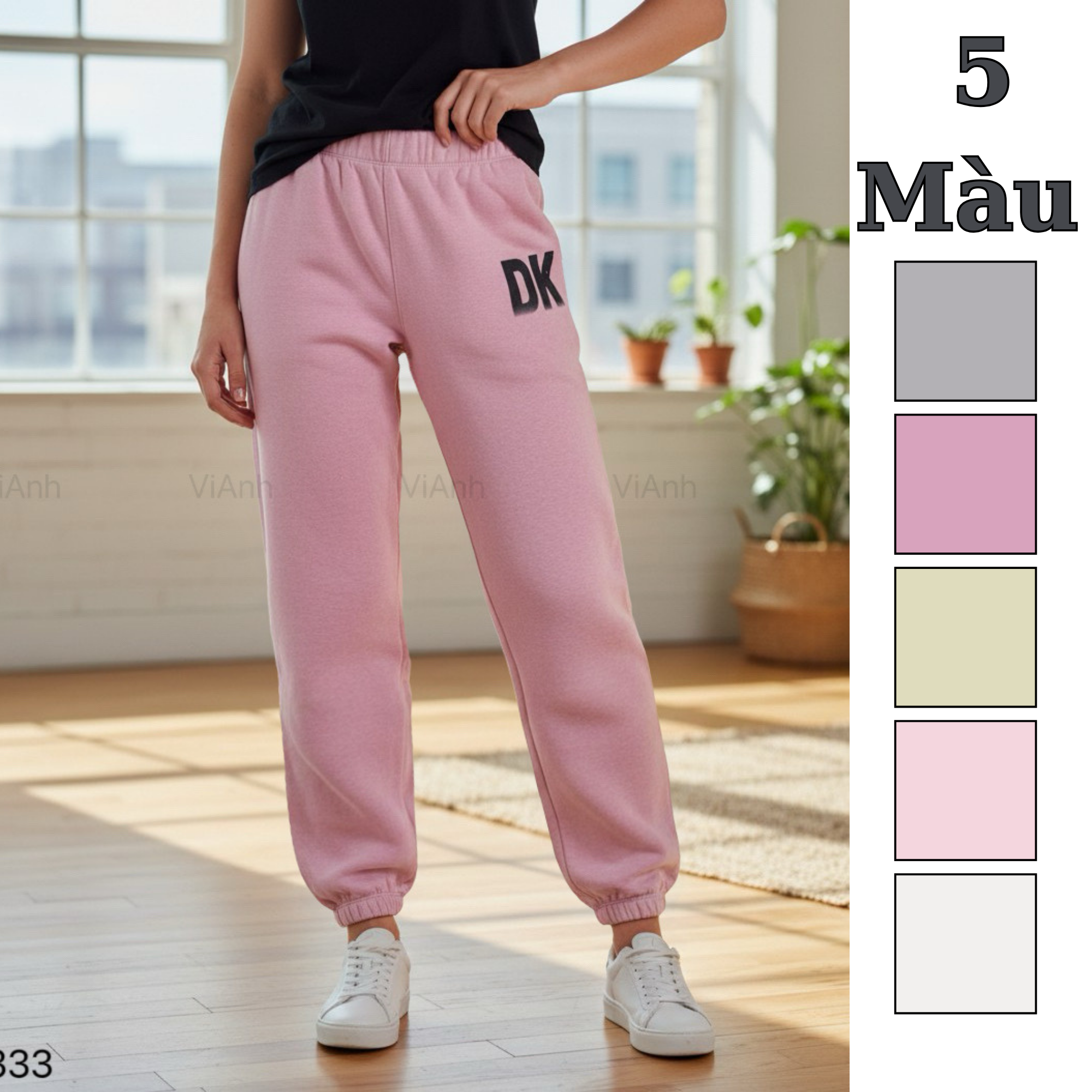 Quần jogger nỉ in chữ đen style US UK / D30 trắng kem , D31 xám đậm , D32 xám nhạt , D33 hồng đậm , D34 hồng nhạt