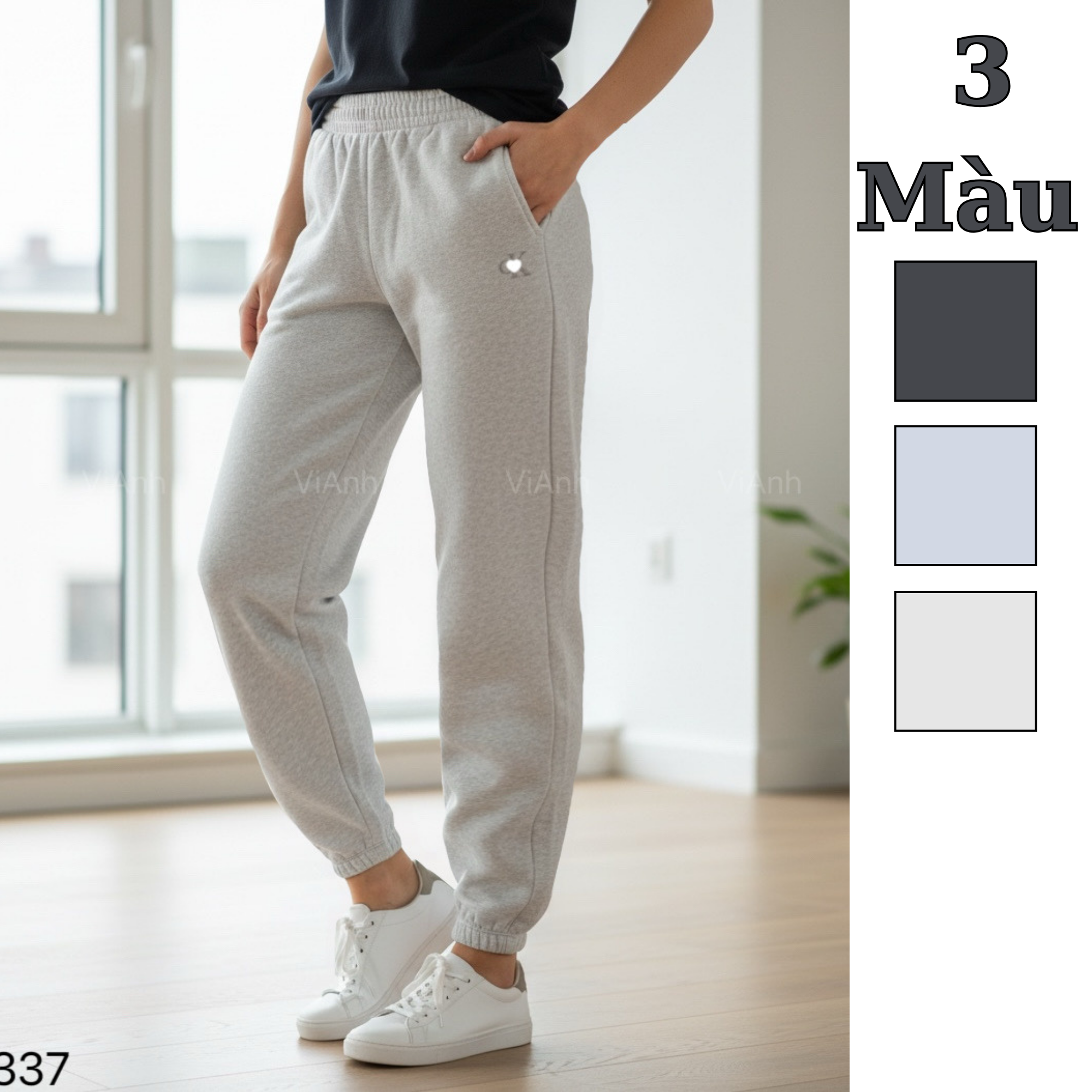 Quần jogger nỉ thêu chữ style US UK / XANH - XÁM ĐẬM - XÁM NHẠT