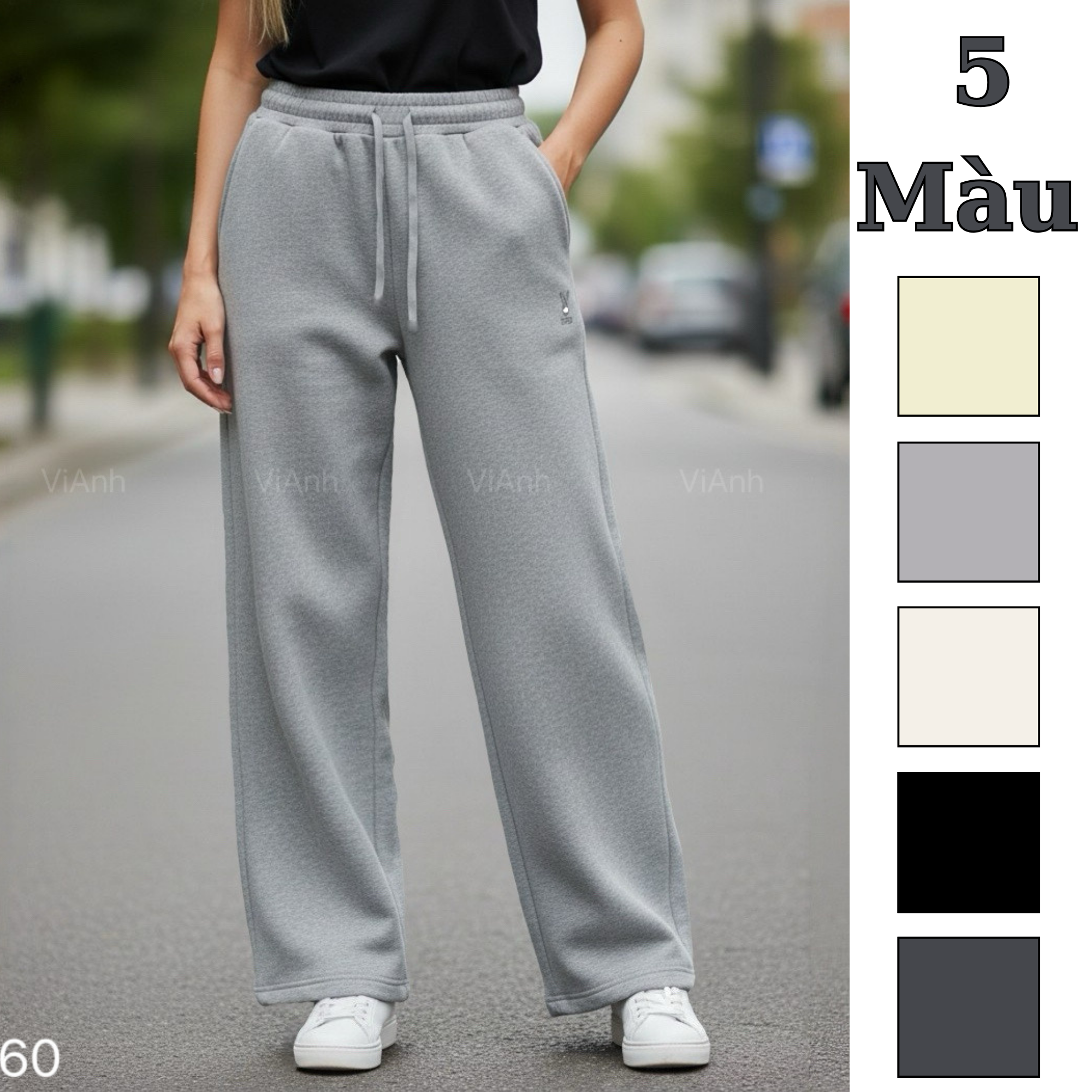 Quần nỉ ống rộng thêu thỏ DoD / XÁM TIÊU - ĐEN - VÀNG - GHI - KEM