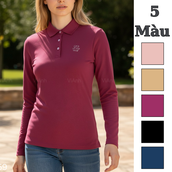 Áo thun dài tay có cổ style Hàn / Đen D55 - Hồng nhạt D56 - Nâu nhạt D57 -  Xanh than D58 - Hồng tím D59