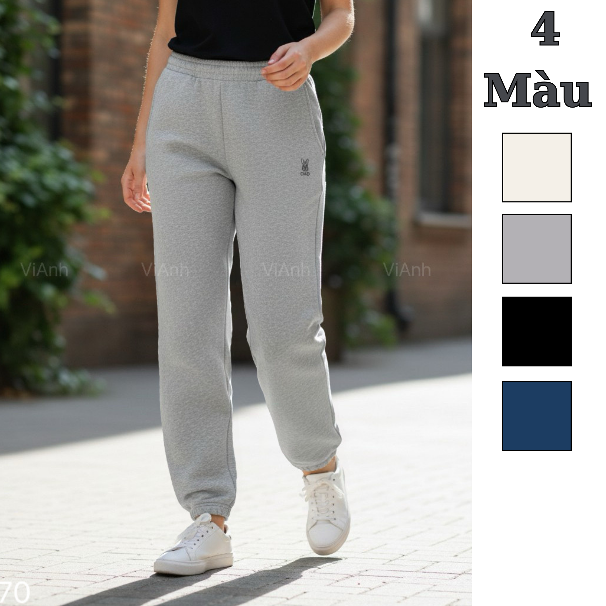 Quần jogger nỉ thêu thỏ style Nhật D.o.D / Đen D69 - Xám D70 - Xanh navy D71 - Trắng kem D72