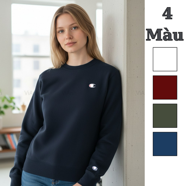 Áo sweater nỉ thêu logo ngực style US UK / Trắng C21 - Đỏ mận C23 - Xanh lá C24 - Xanh than C26