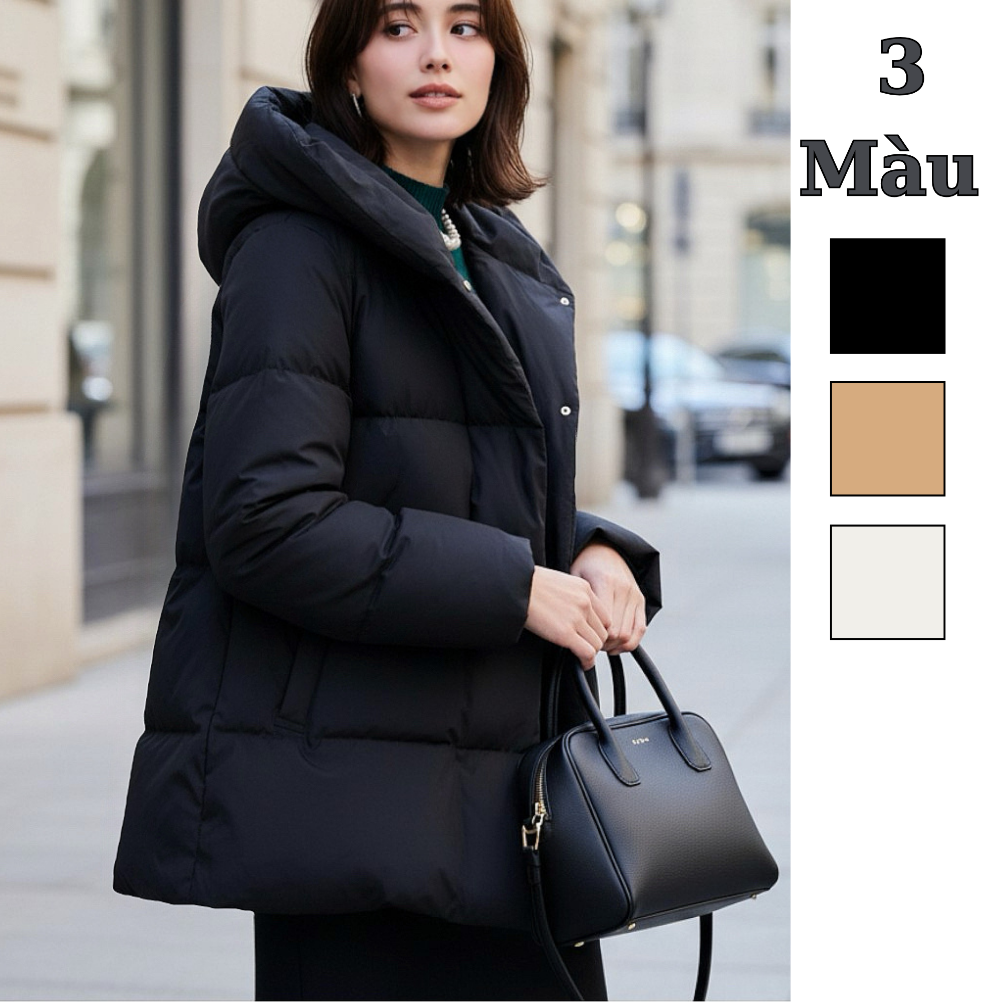 Áo phao lông vũ style Nhật / Đen V52 - Trắng kem V54 - Nâu be V55