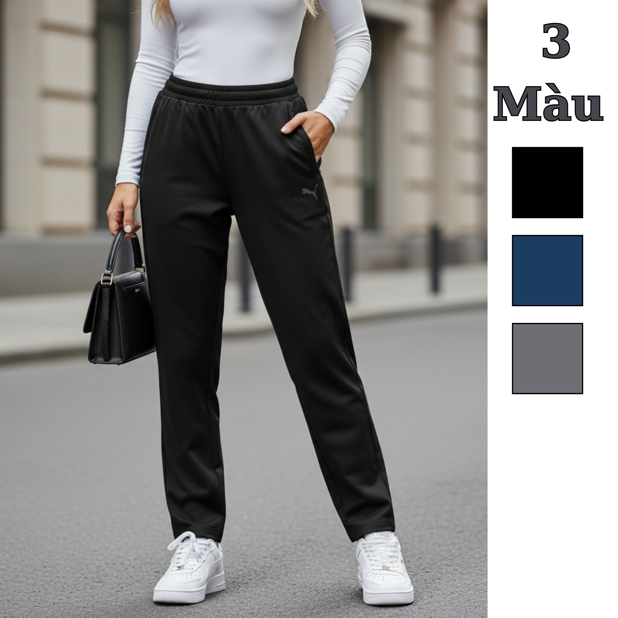 Quần ống đứng gió lót nỉ có túi khoá kéo Style Hàn / Đen B69 - Xanh than B70 - Ghi B71