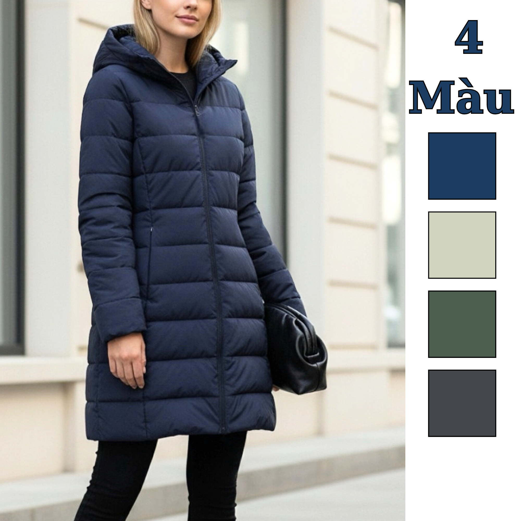 Áo phao dáng dài stye US UK / Xanh than P39 - Xanh bơ P40 - Xanh rêu P41 - Đen P42