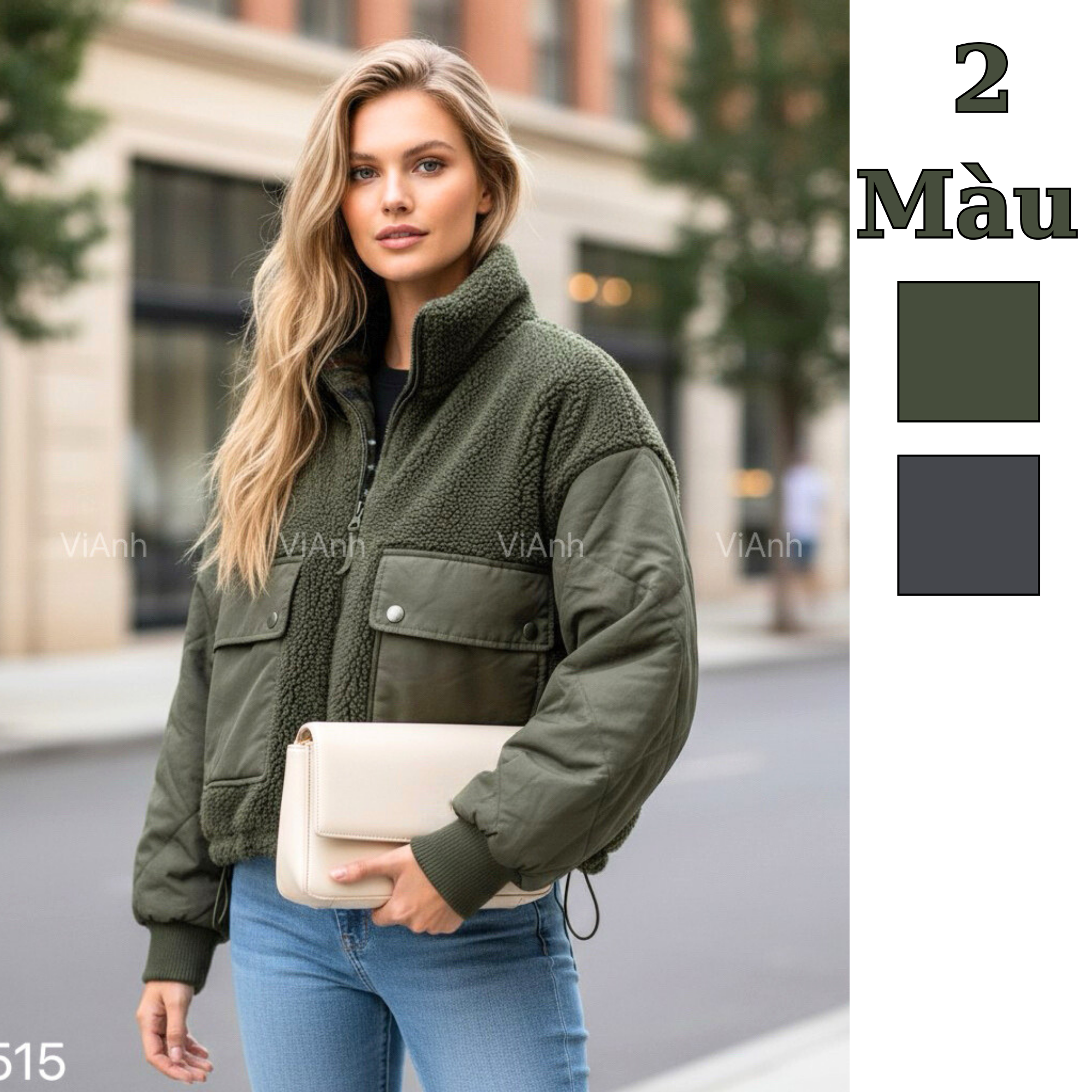 Áó khoác phao nỉ 2 mặt style US UK / XANH LÁ - ĐEN