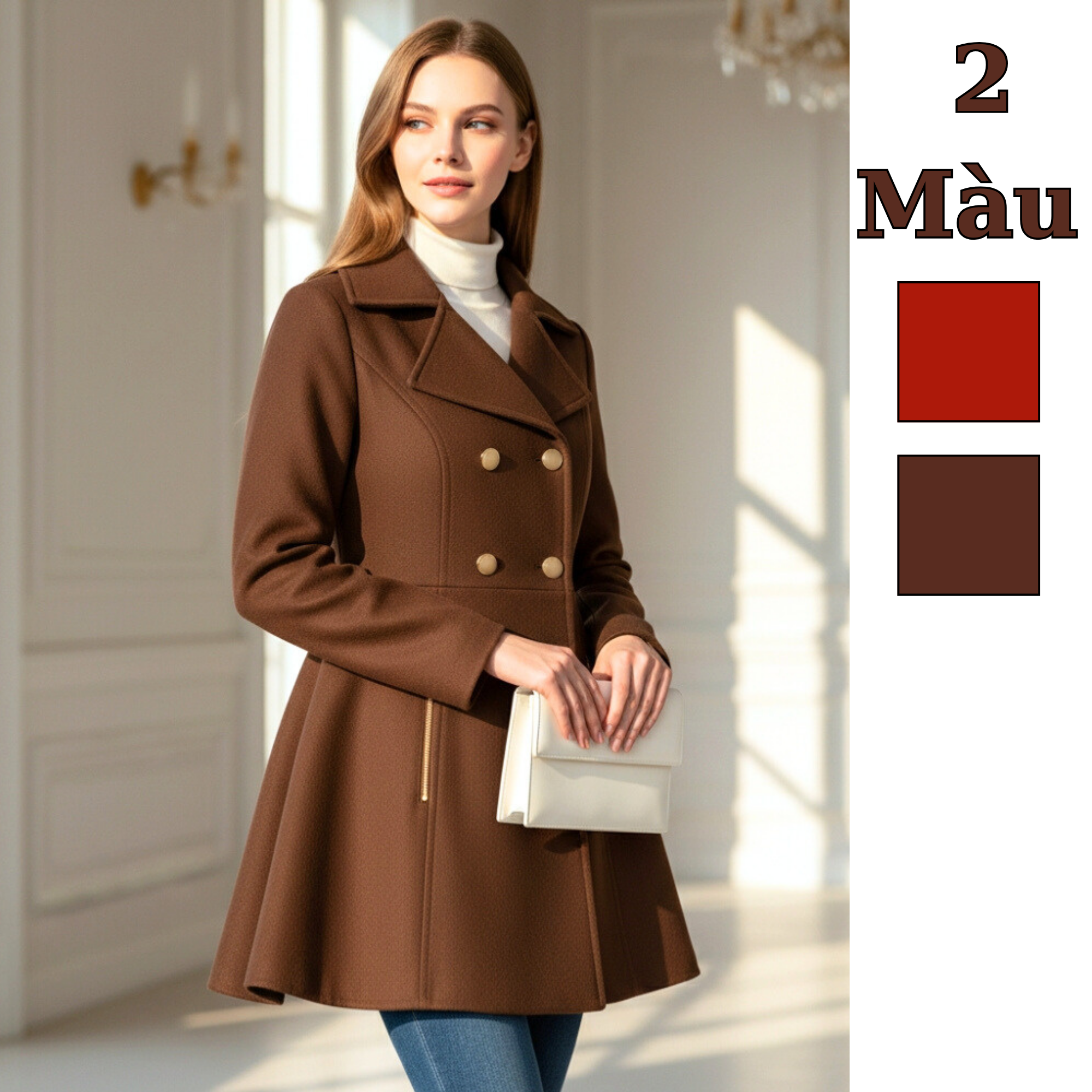 Áo khoác dạ dáng váy style US UK / Nâu D80 - Đỏ D81