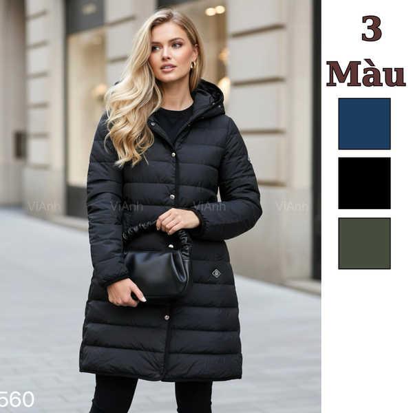 Áo khoác phao dáng dài style Nhật / Đen K60 - Xanh than K61 - Xanh rêu K62