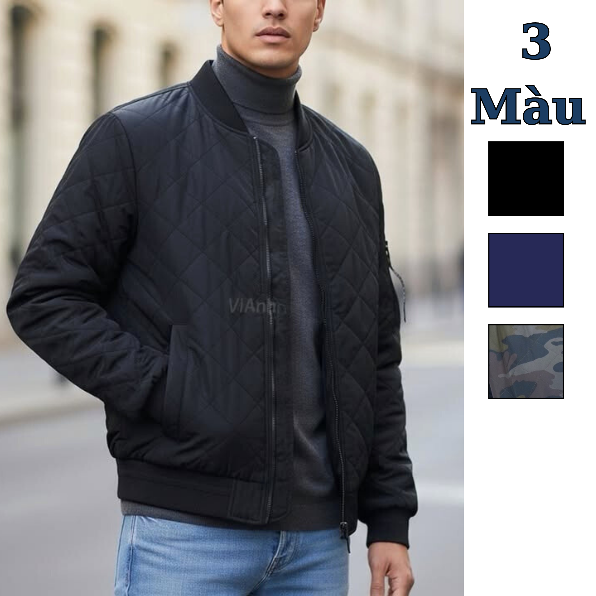 Áo khoác nam bomber chần trám style US ( K97 :ĐEN / K88 :XANH THAN / K89 : RẰN RI )