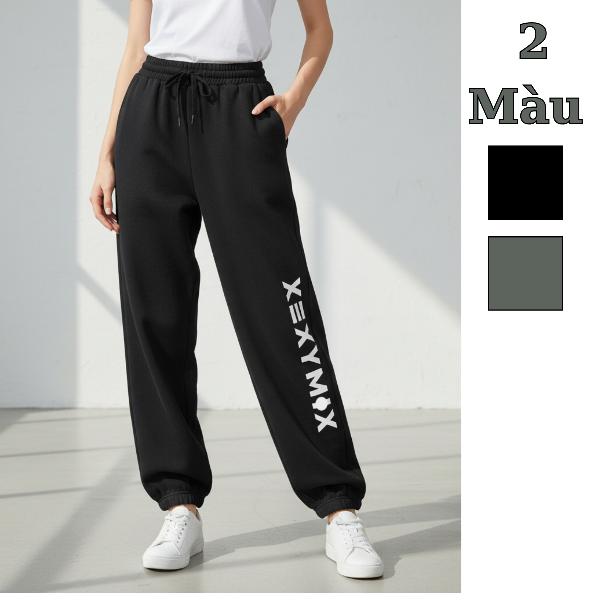 Quần Jogger chữ dọc style Hàn / C325 Đen - C326 Xanh