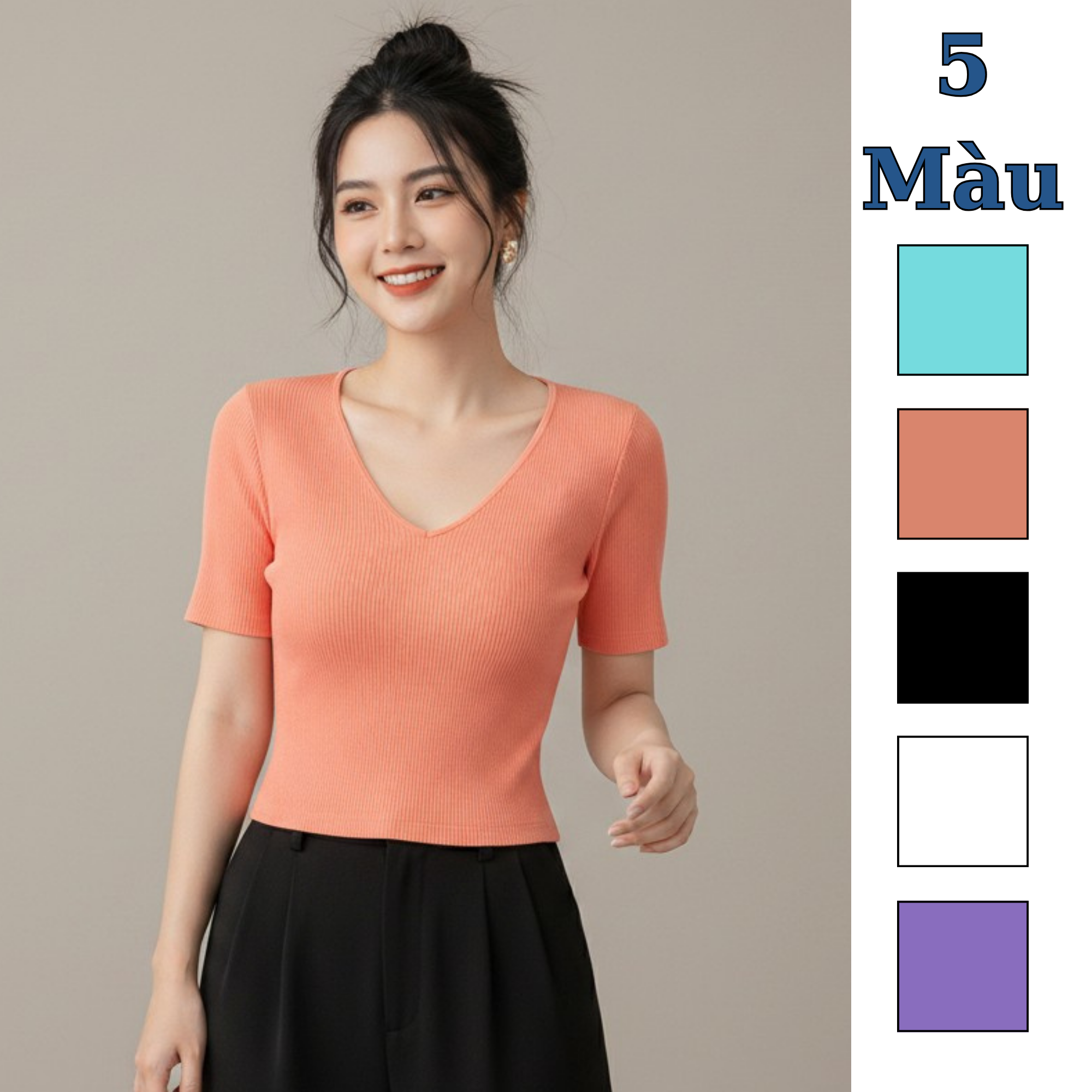 Áo thun ngắn tay cổ tim style Âu Mỹ / F136 F137 F138 F139 F140