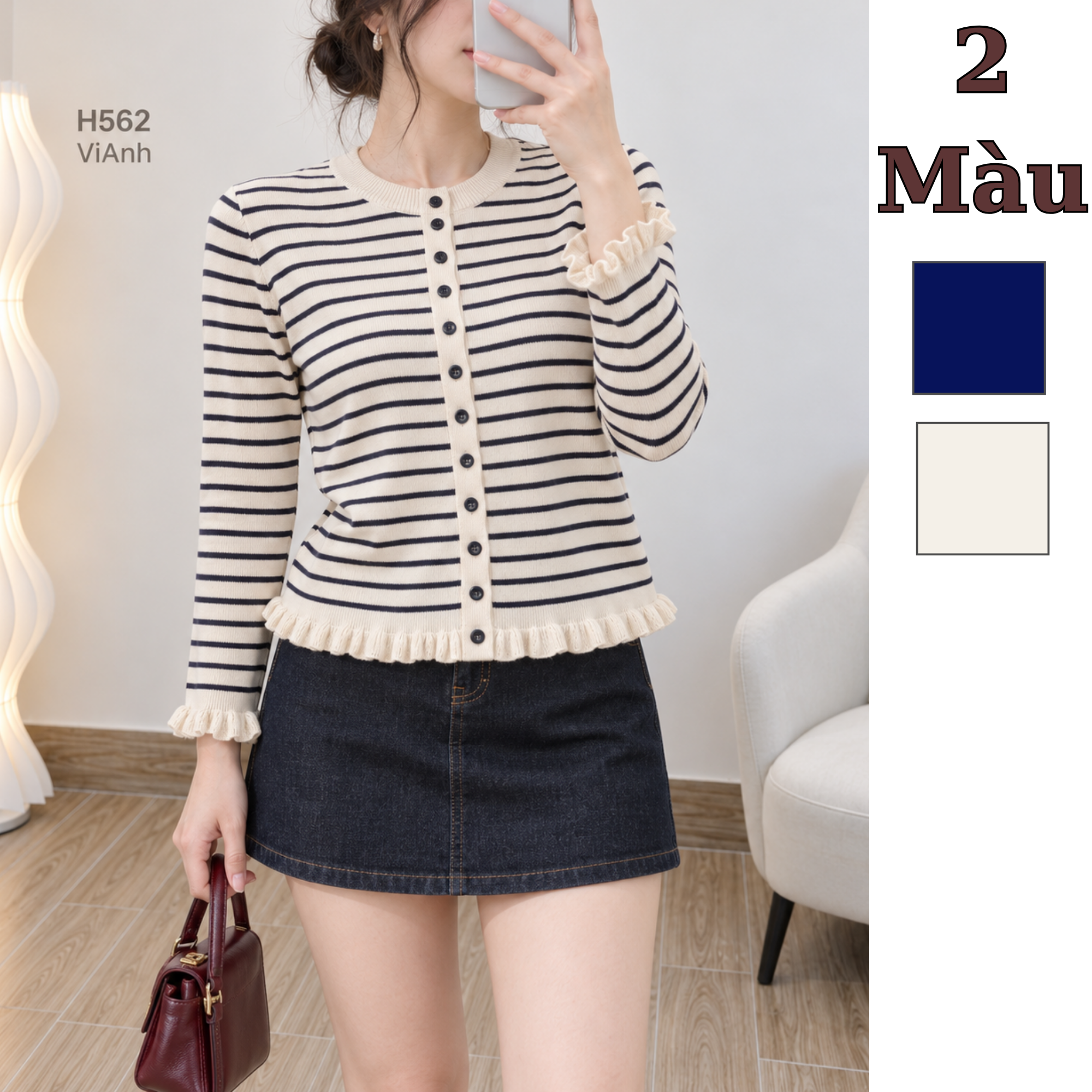Áo len dài tay viền bèo gấu áo kiểu Hàn H561 H562