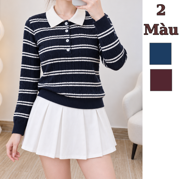 Áo len dài tay phối cổ trắng style Hàn