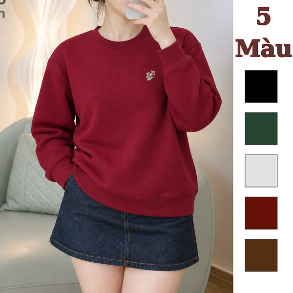 Áo sweater nỉ thêu hình kiểu Hàn