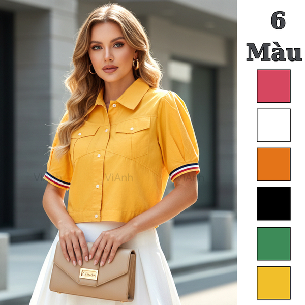 Áo sơ mi ngắn tay dáng lửng style Hàn