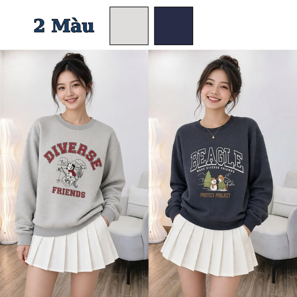Áo sweater nỉ in hình kiểu Hàn