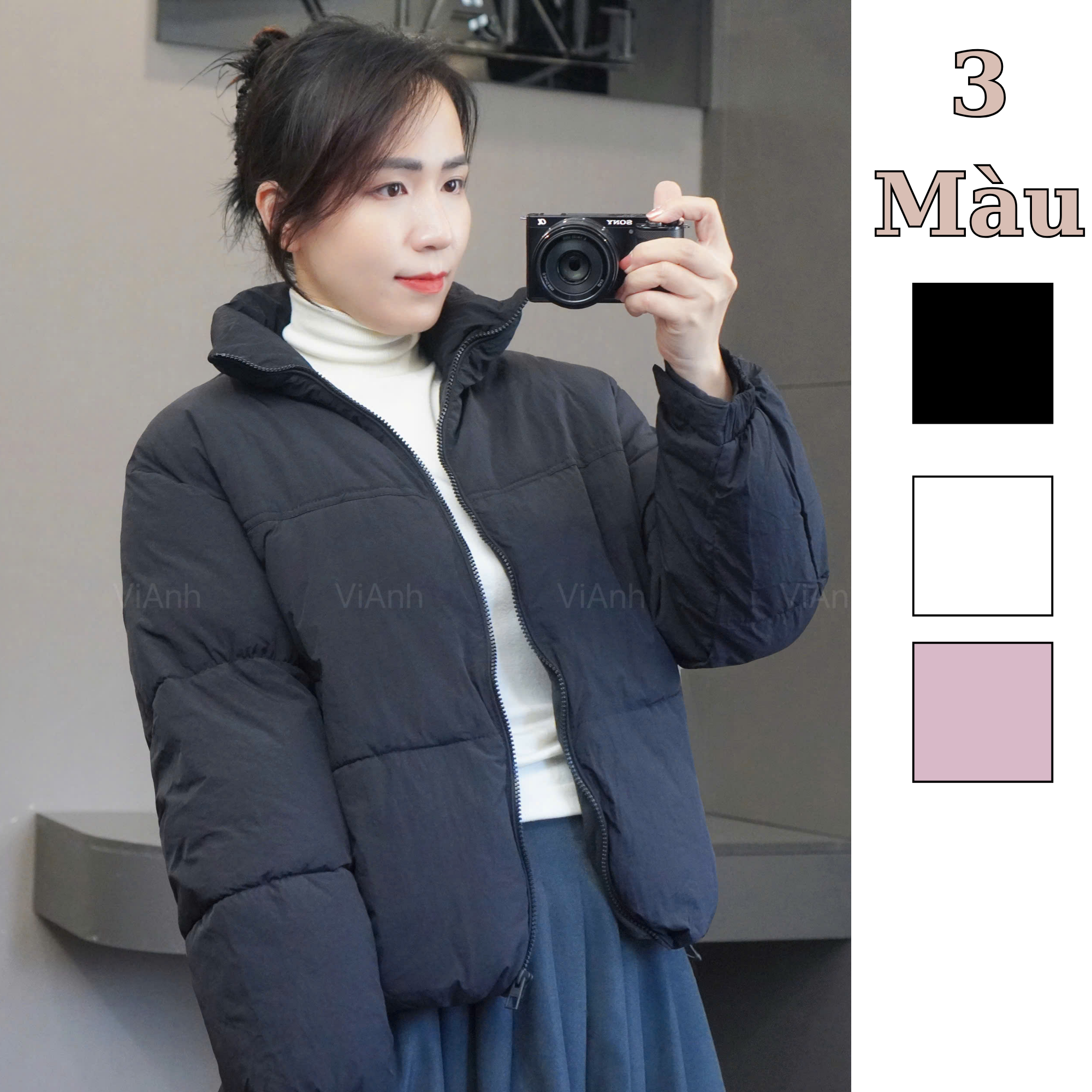 Áo phao chần bông style Âu ( P81: Hồng / P82: Đen / P83: Trắng )