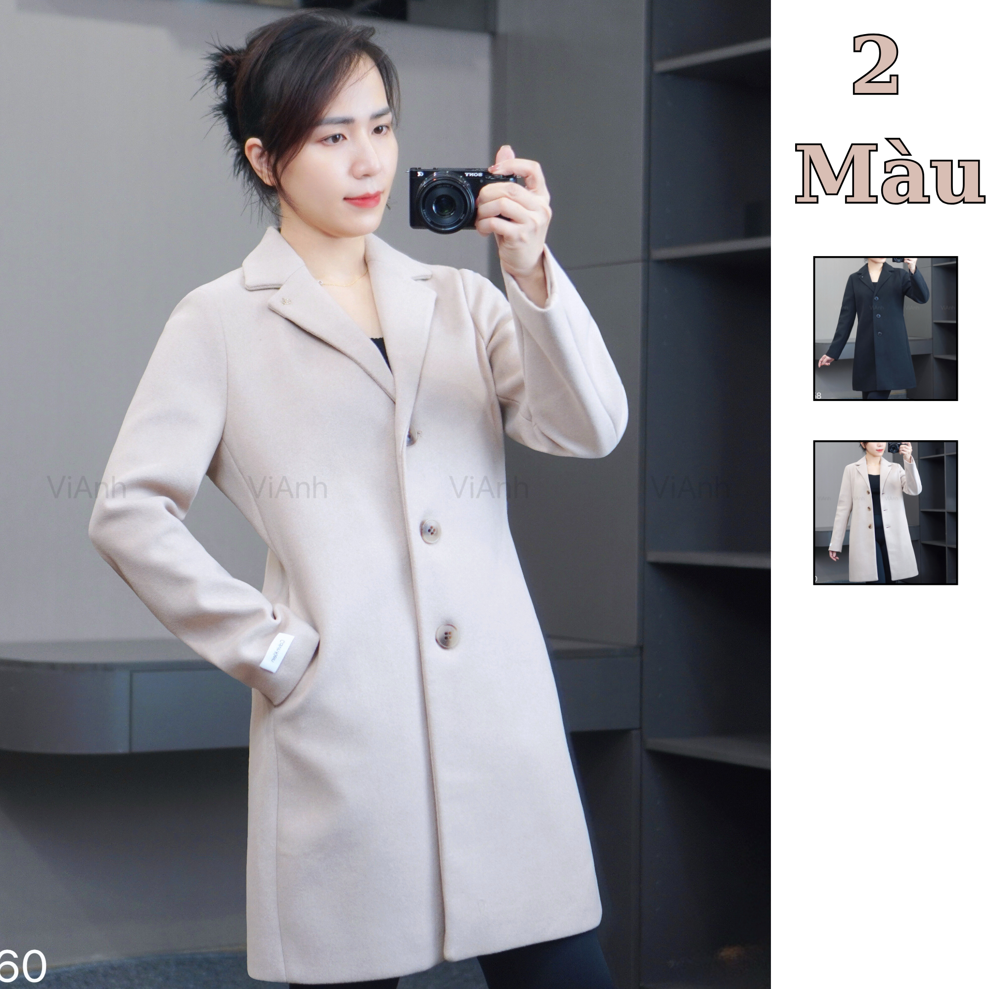 Áo khoác dạ mangto phom MỸ CK ( H8: Đen / H9: Be)