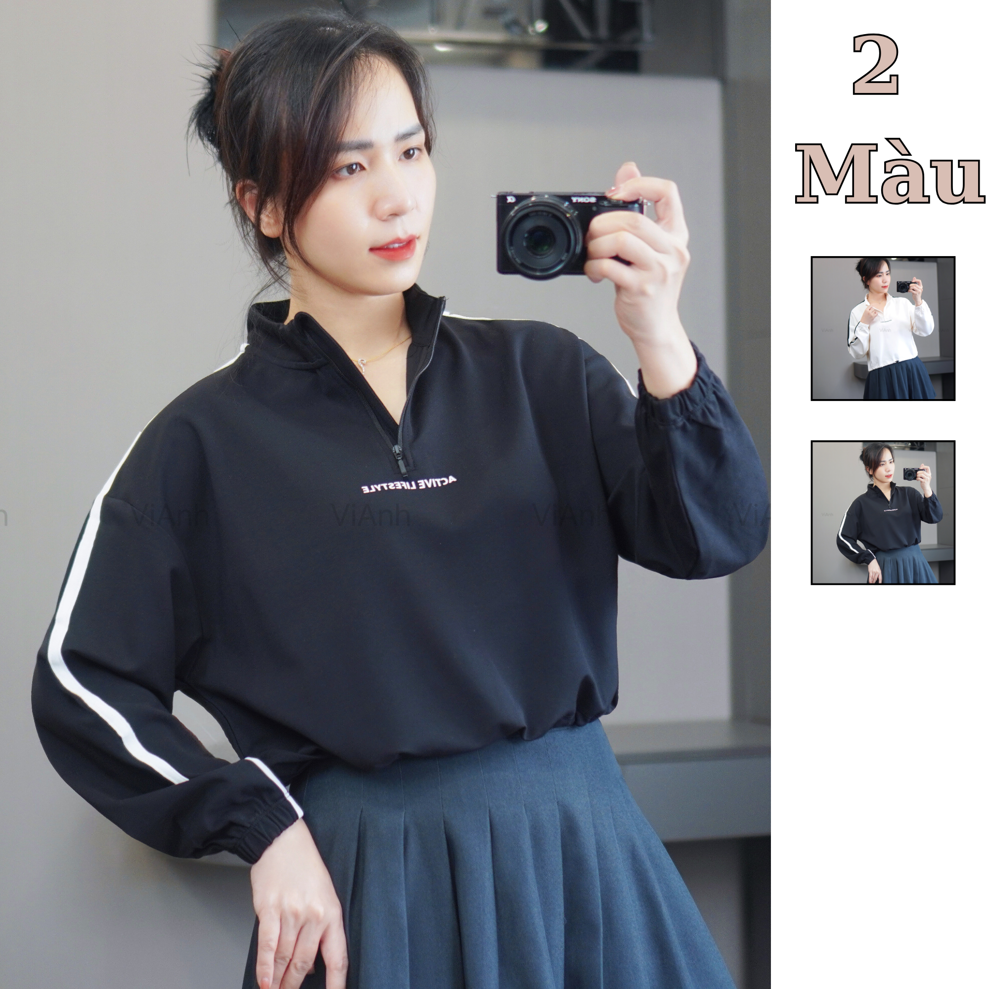 Áo sweater khoá cổ style Âu G/J ( G7 trắng sọc đen / G8 đen sọc trắng )