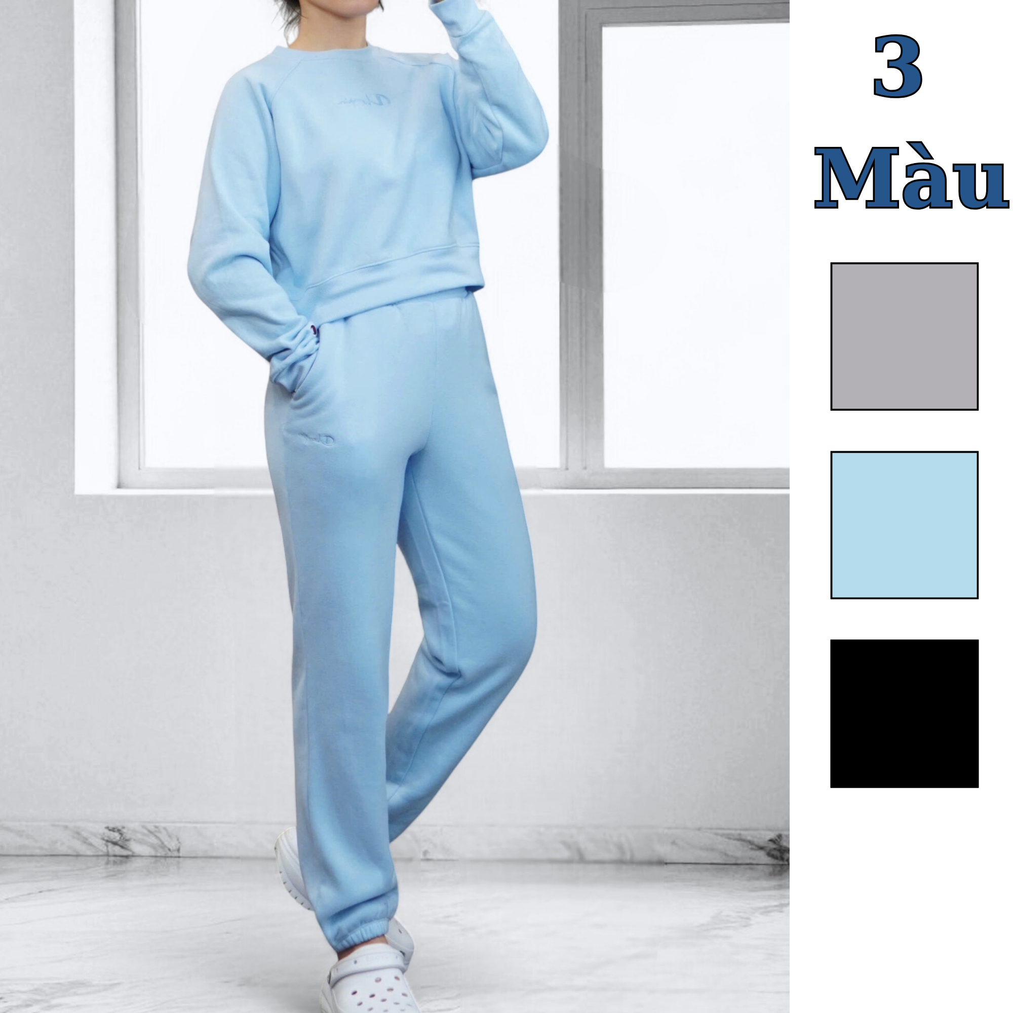 Bộ nỉ dài tay style US UK / B5 đen , B6 xanh , B7 ghi