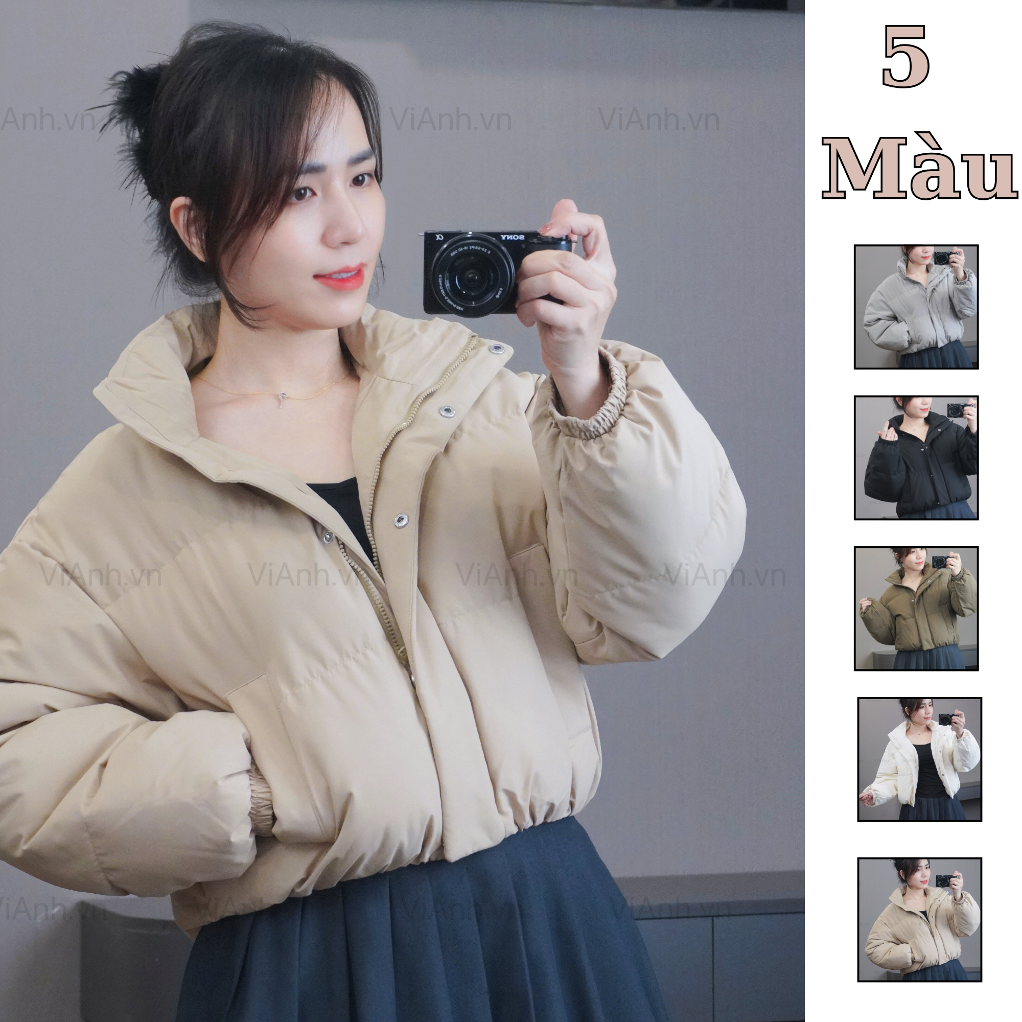 Áo phao Style Hàn /  5 màu  ( A1-be / A2-nâu / A3-xám / A4-trắng/ A5-đen)